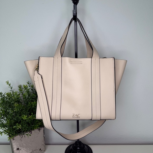 Zac Posen Handbags - ZAC Zac Posen Eartha Iconic Shopper Cream Leather Hinge Lock Structured Chic OS